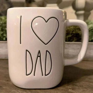 Sale NWT RAE DUNN I HEART DAD I LOVE DAD WHITE MUGCUP ARTISAN COLLECTION MAGENTA